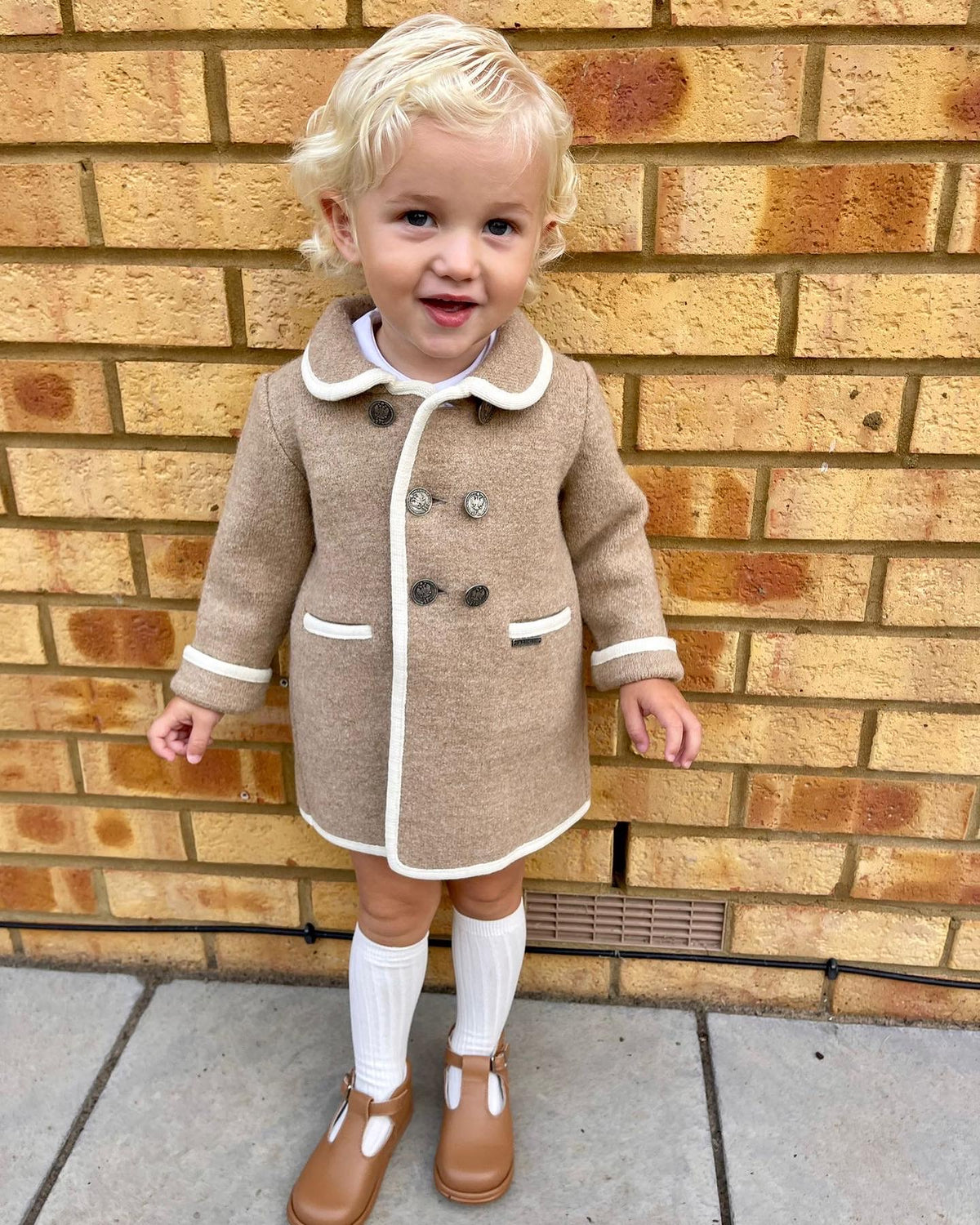 Boys Camel Marae Coat With Cream Trim