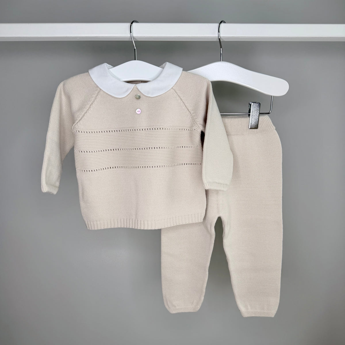 Beige Knitted Peter Pan Collar Tracksuit