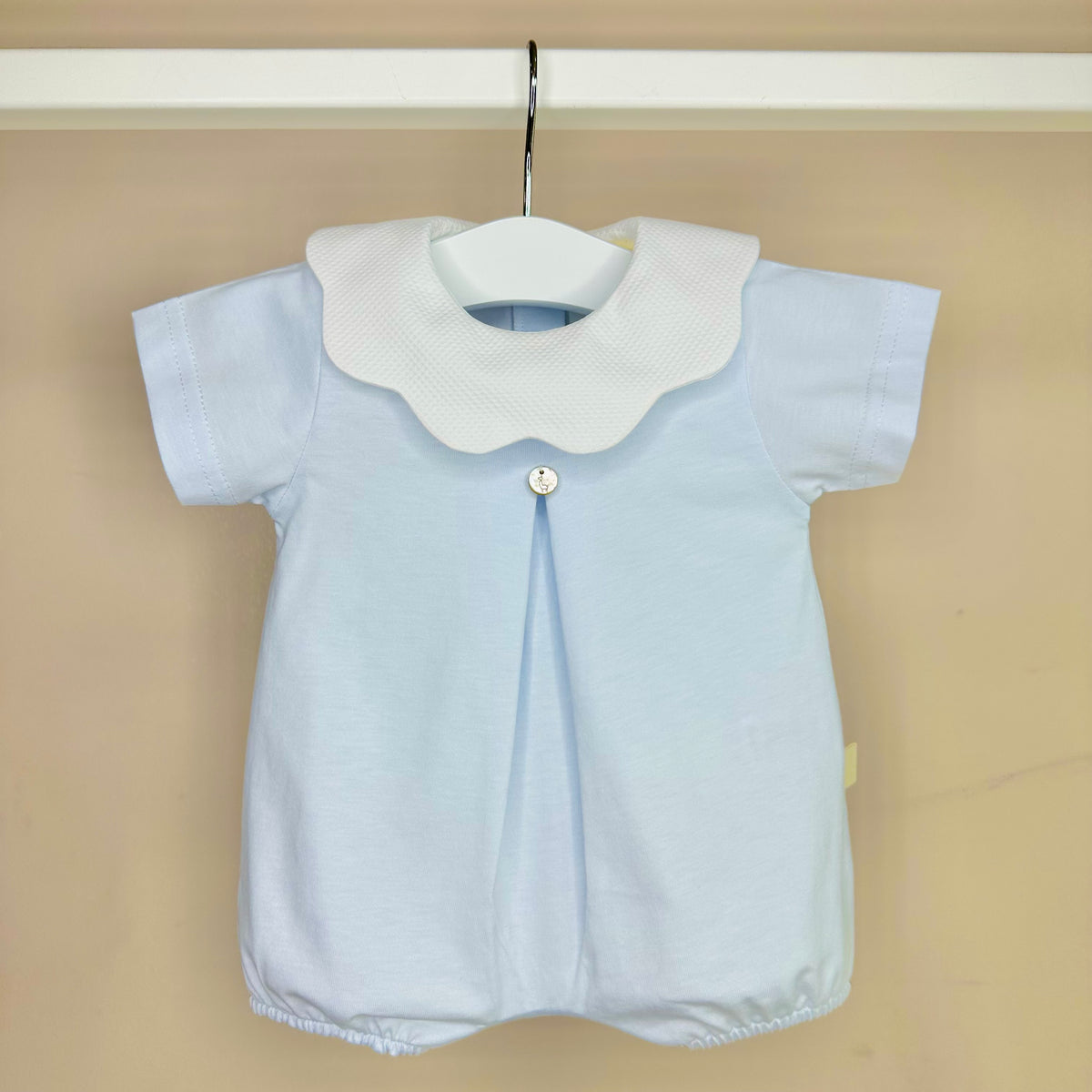 Blue Scallop Cotton Romper