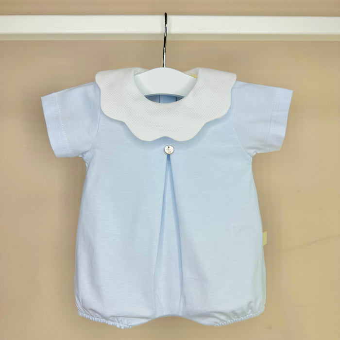 Blue Scallop Cotton Romper