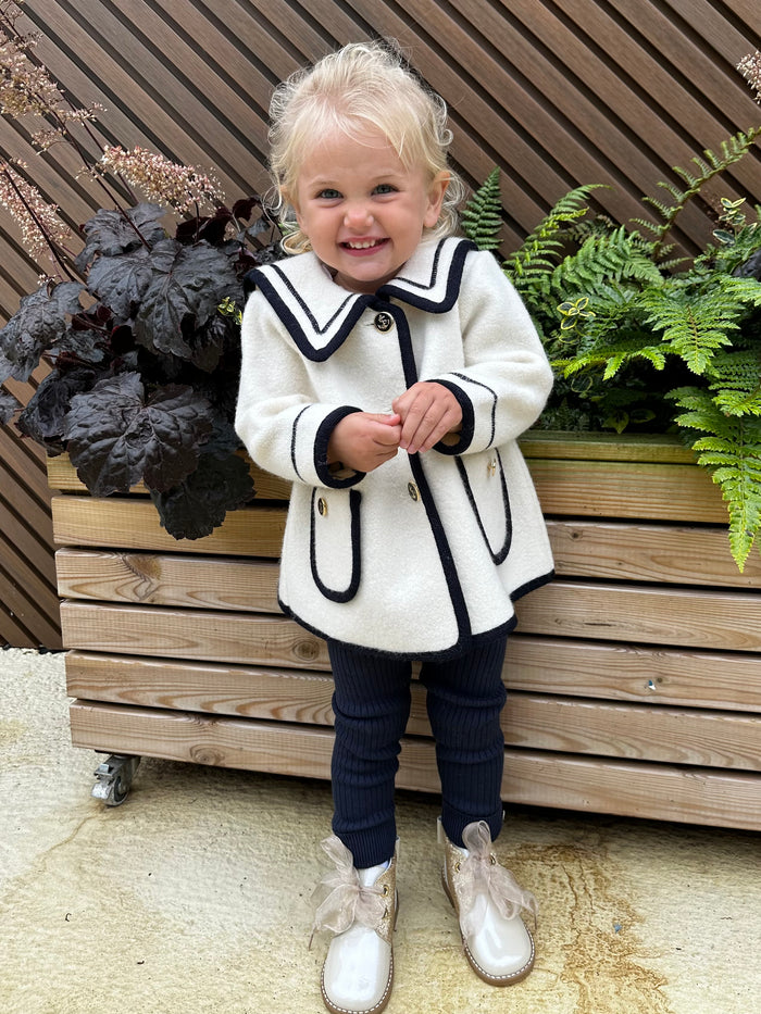 Cream Sailor Marae Coat With Navy Trim