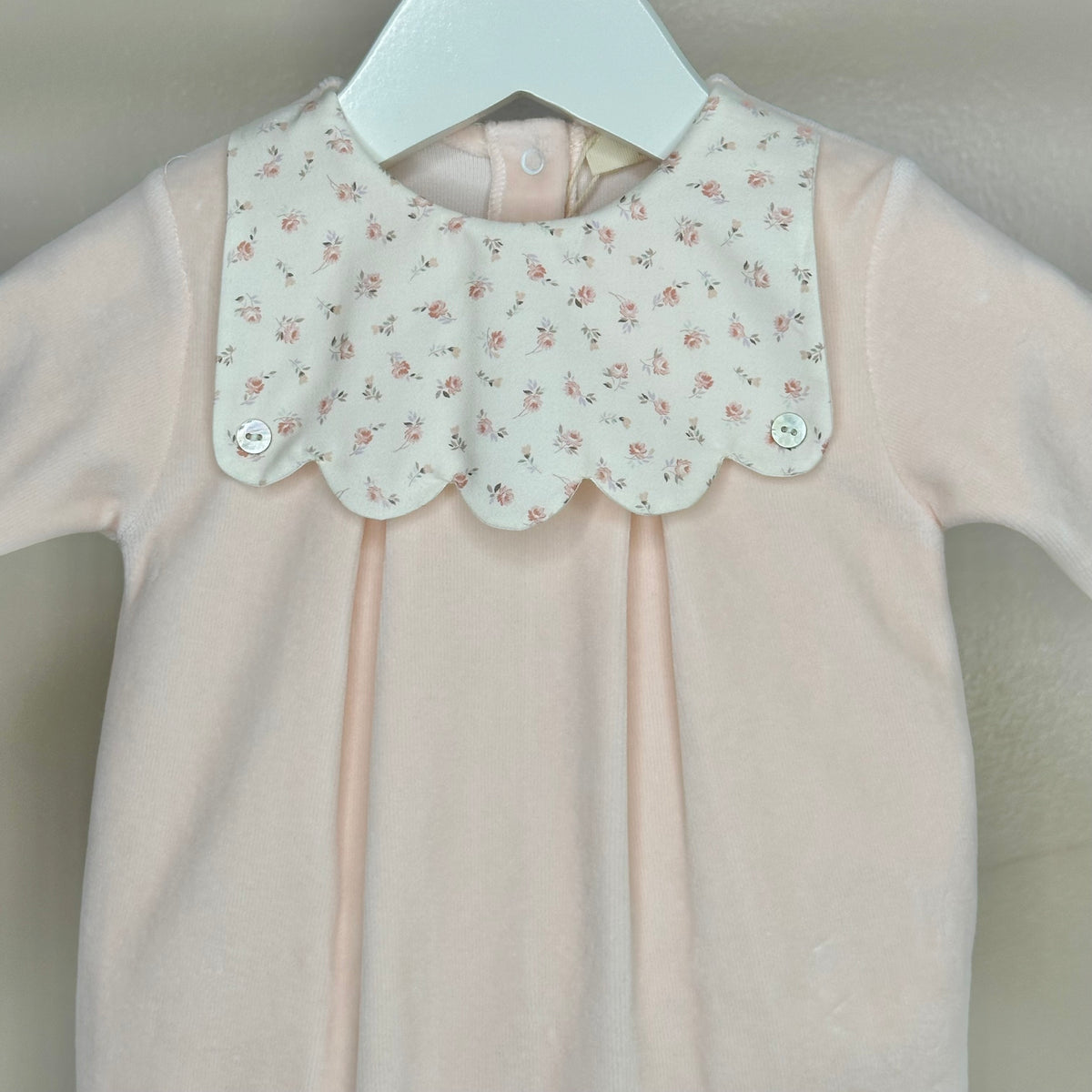 Peach Floral Velour Babygrow