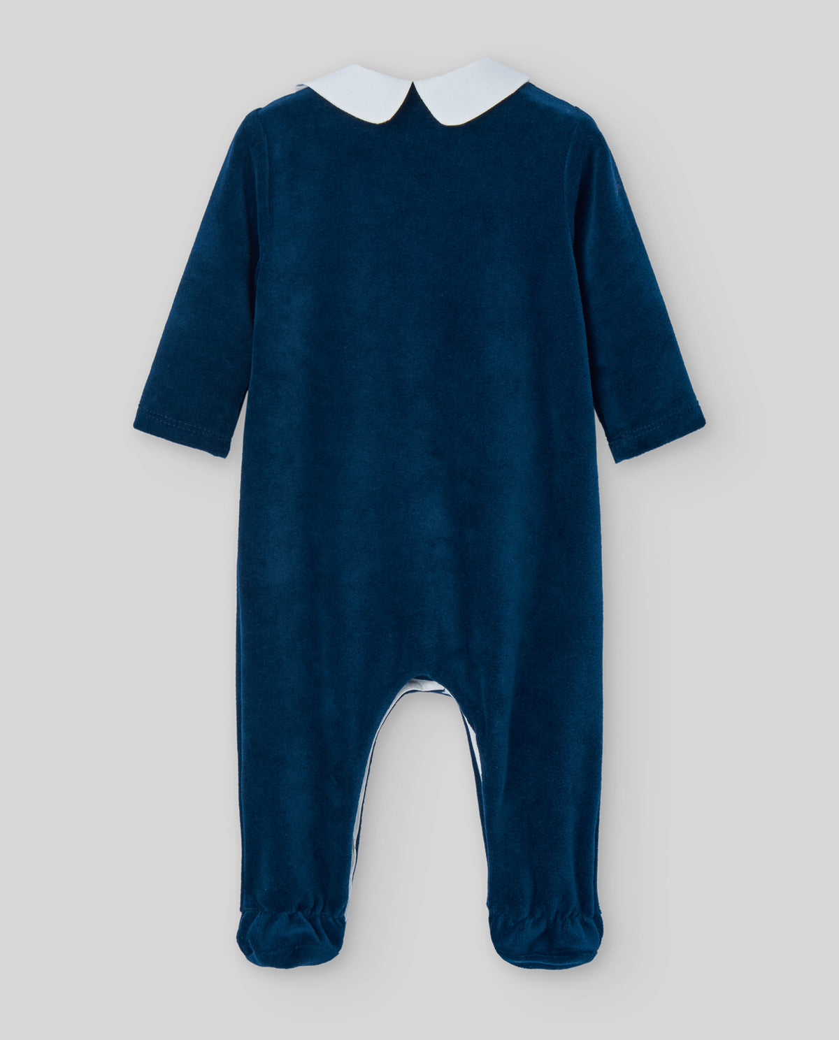 Navy Velour Embroidered Cherry Babygrow
