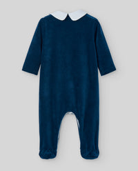 Navy Velour Embroidered Cherry Babygrow