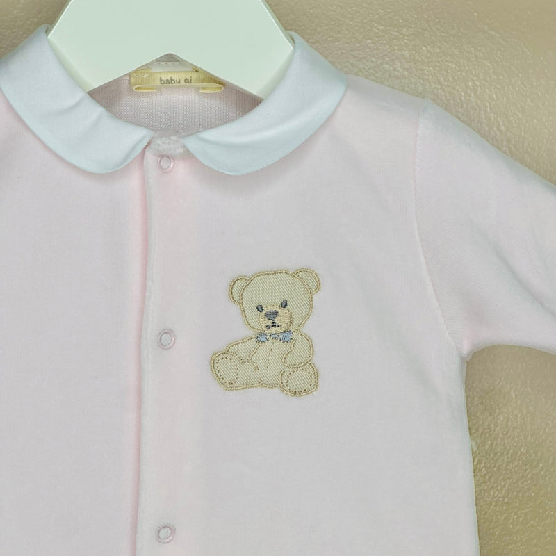 Pink Teddy Velour Babygrow