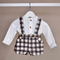 Grey Check Dungaree Set