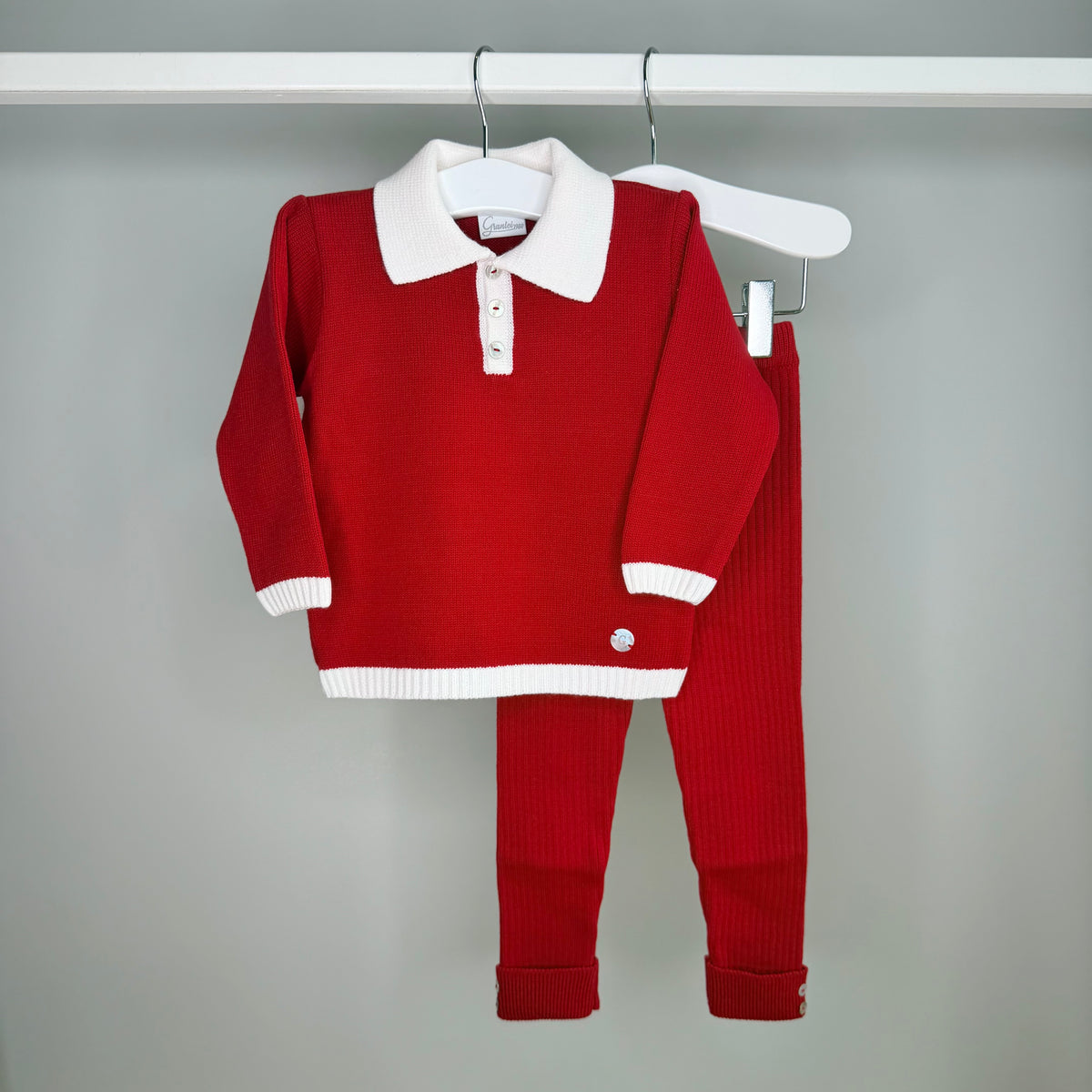Red Knitted Polo Tracksuit