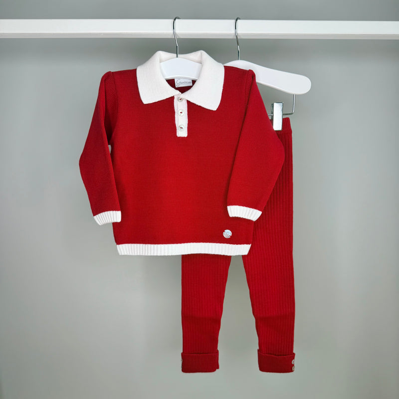 Red Knitted Polo Tracksuit