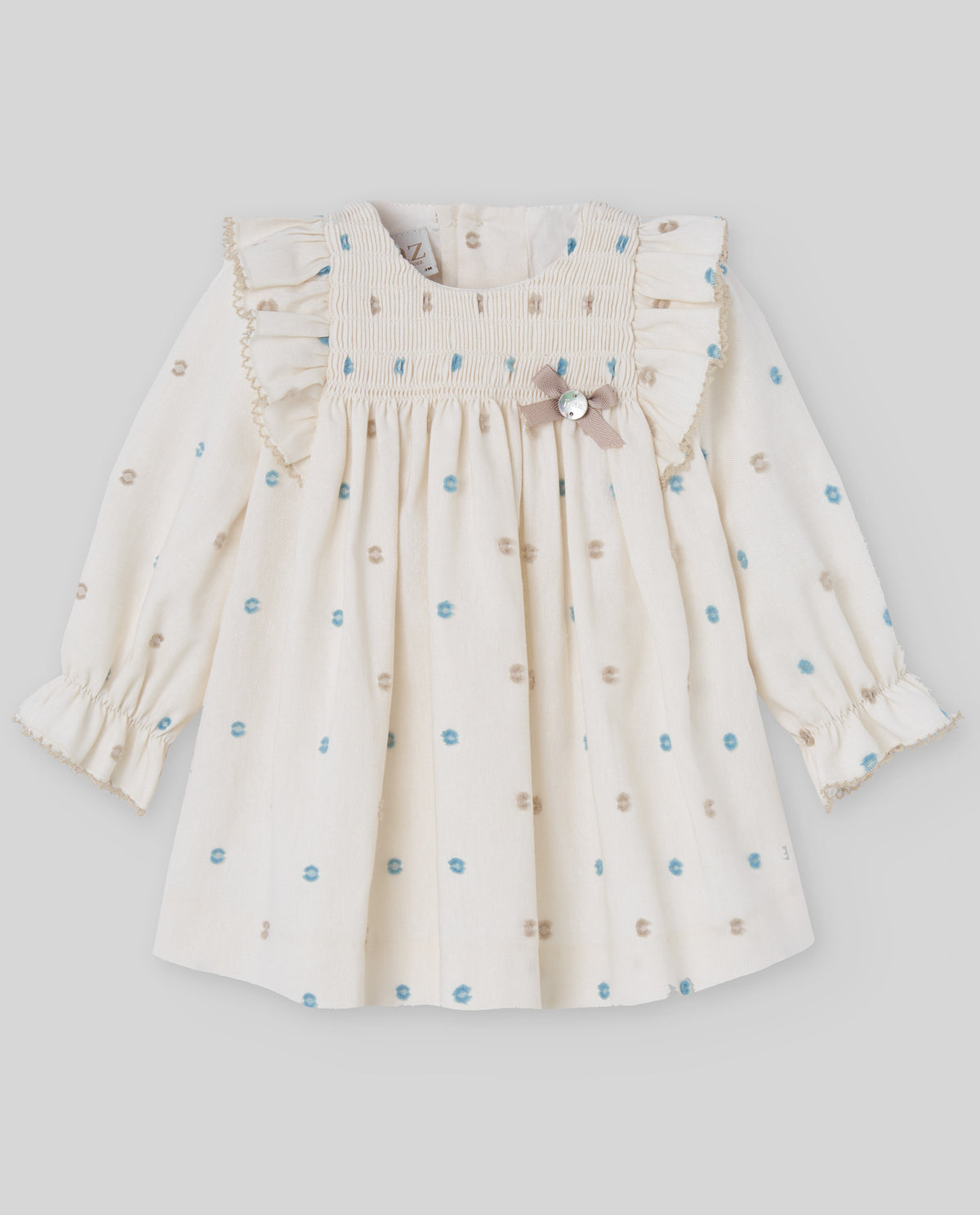 Ivory Dress with Blue & Beige Spots
