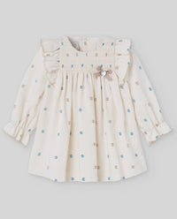 Ivory Dress with Blue & Beige Spots