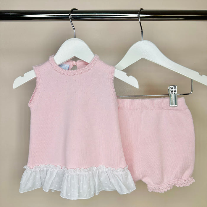 Girls Pink Knit Shorts Set