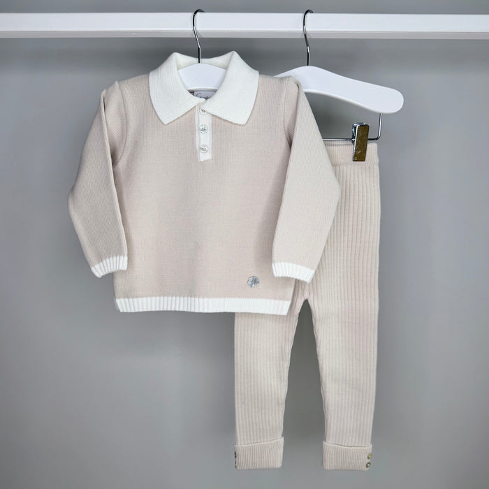 Beige Knitted Polo Tracksuit