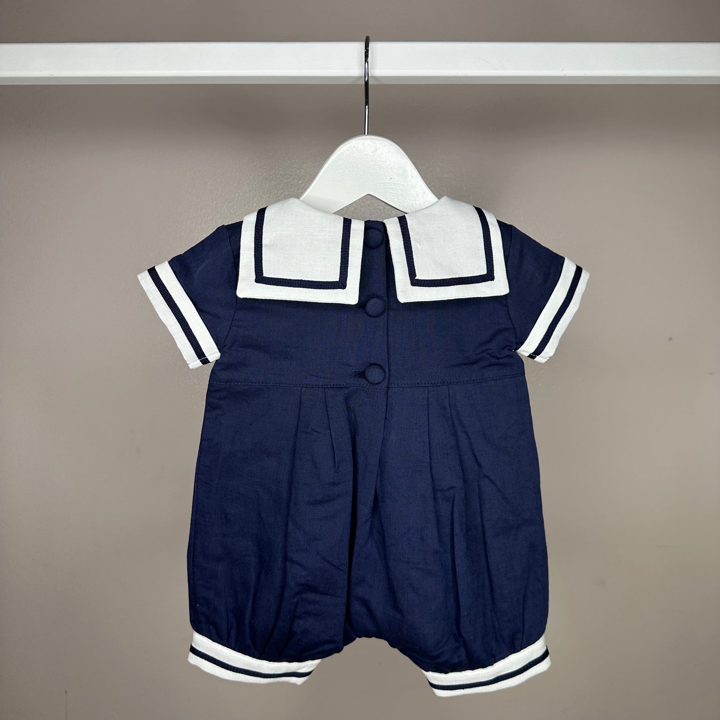 Navy Linen Sailor Romper