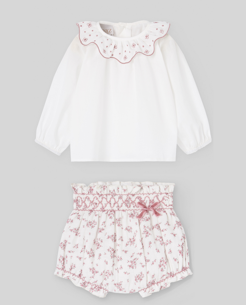 Pink Floral Bloomer & Blouse Set