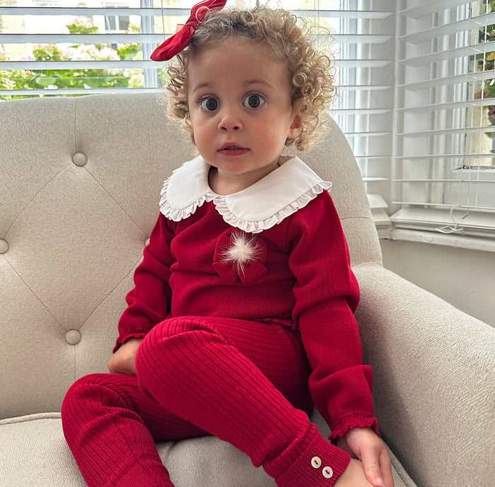 Red Knitted Girls Tracksuit