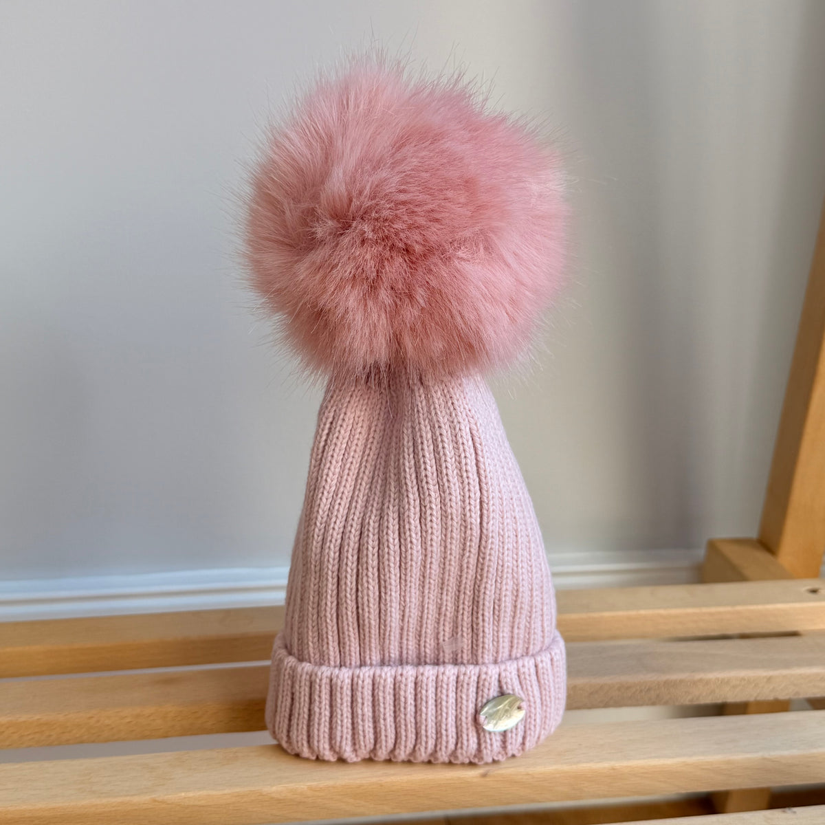 Pink Knitted Hat With Pom