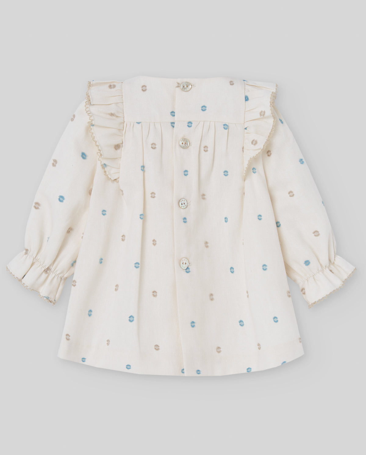 Ivory Dress with Blue & Beige Spots