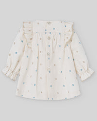 Ivory Dress with Blue & Beige Spots