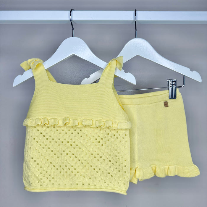 Lemon Tie Cotton Girls Shorts Set
