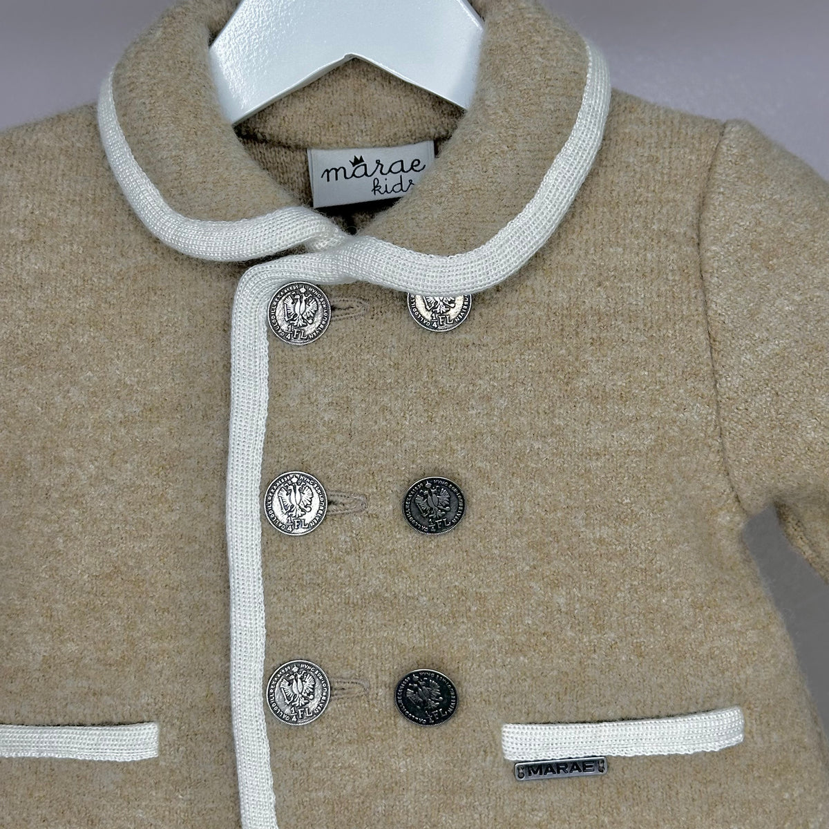 Boys Camel Marae Coat With Cream Trim