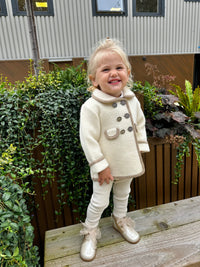 Girls Cream Marae Coat With Camel Trim