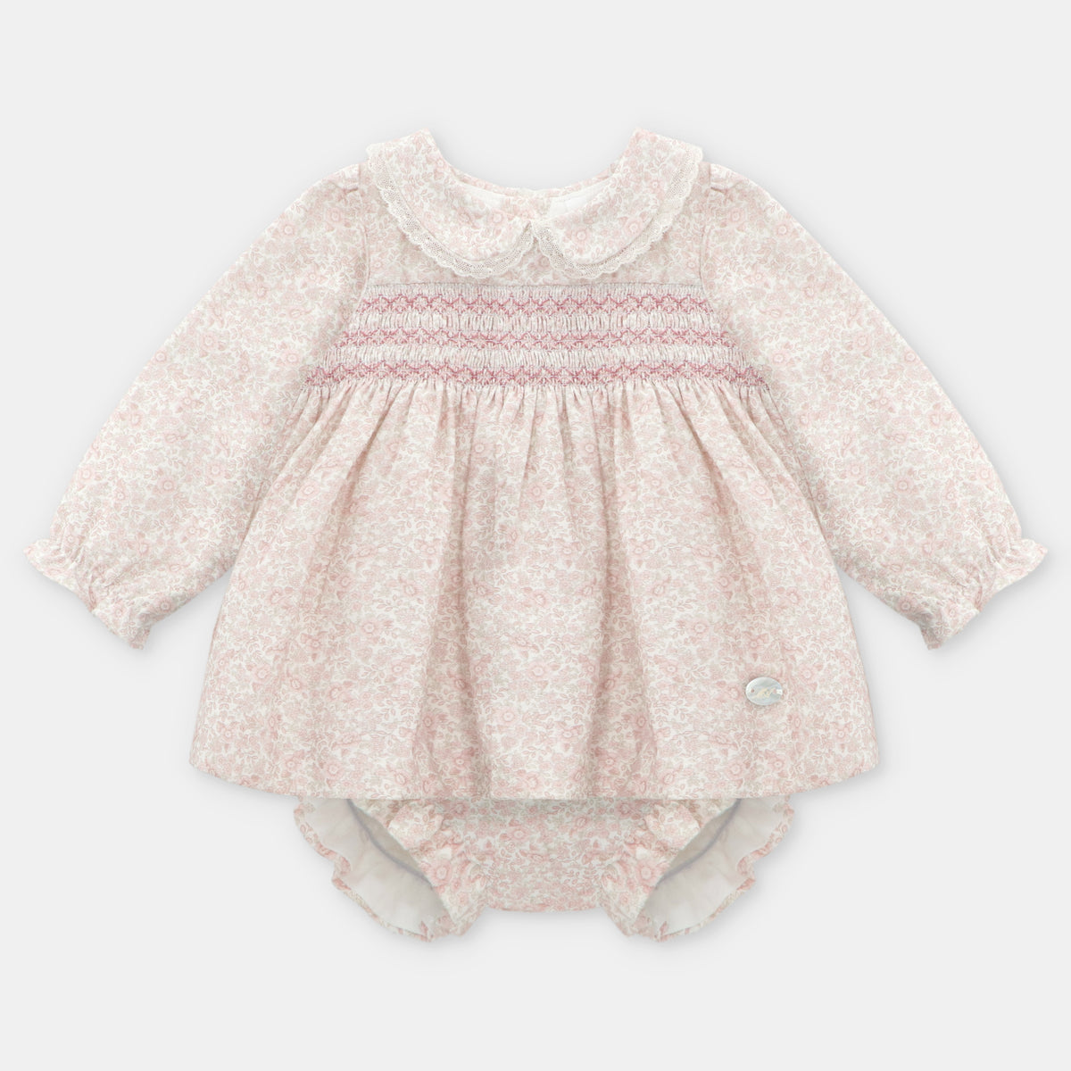 Pink Ditsy Floral Smocked Dress & Pant Set