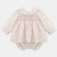 Pink Ditsy Floral Smocked Dress & Pant Set