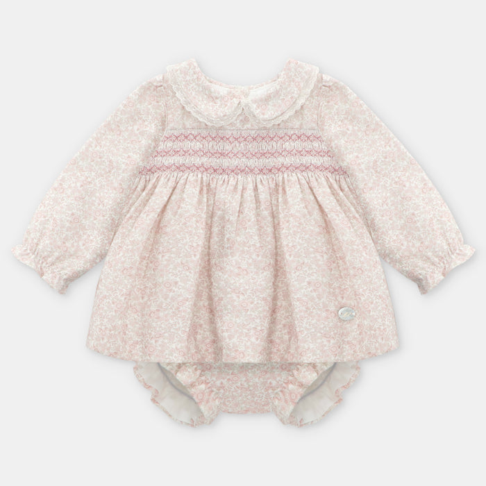 Pink Ditsy Floral Smocked Dress & Pant Set