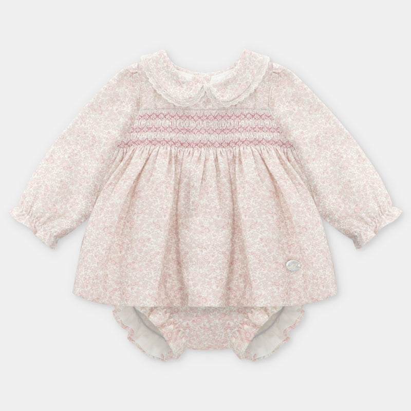 Pink Ditsy Floral Smocked Dress & Pant Set