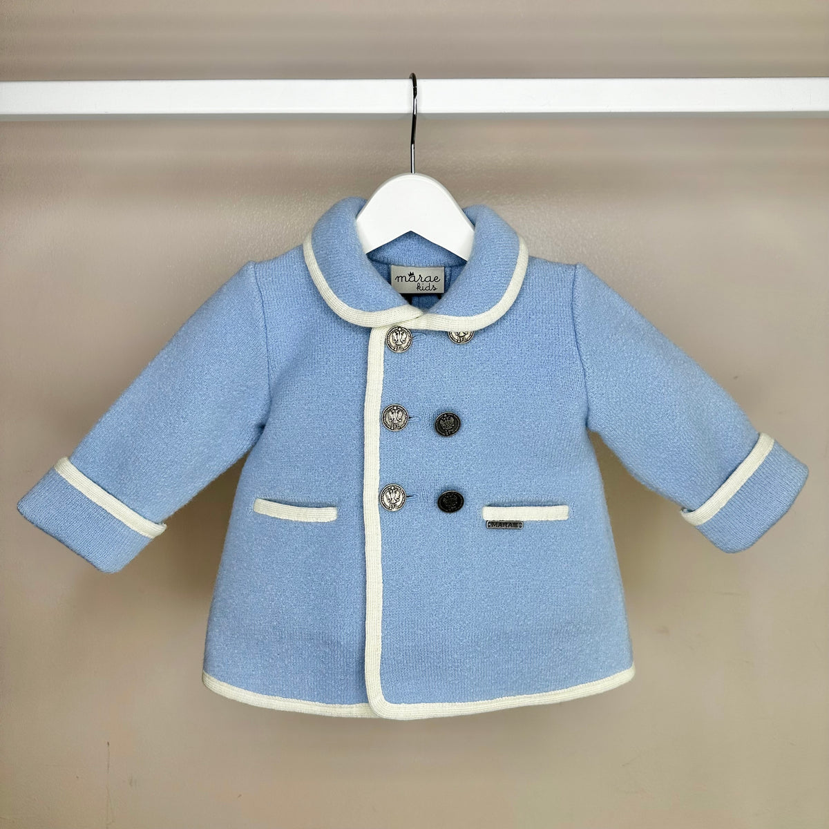 Boys Blue Marae Coat With Cream Trim