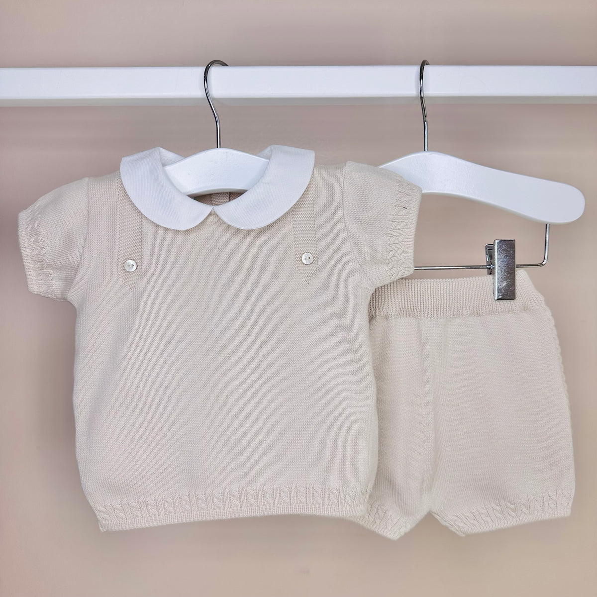 Beige Classic Peter Pan Shorts Set