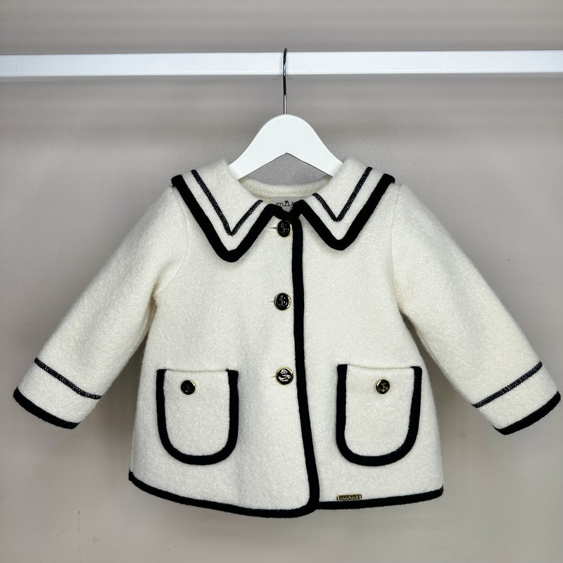 Cream Sailor Marae Coat With Navy Trim