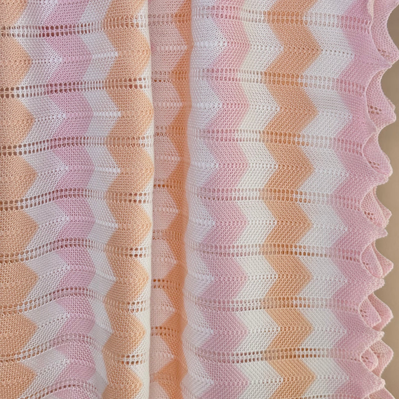 Pink, Melon & White Zig Zag Knit Blanket