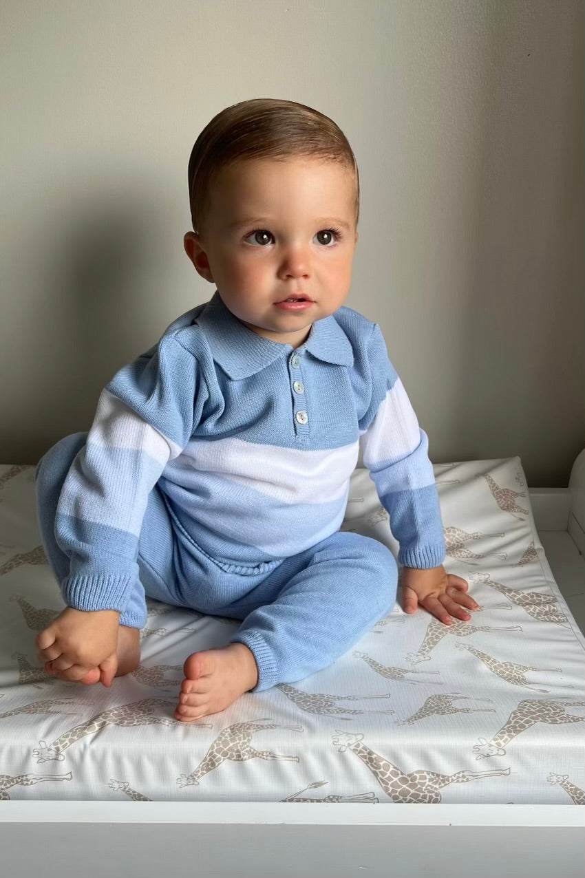 Blue, Baby Blue & White Striped Polo Tracksuit