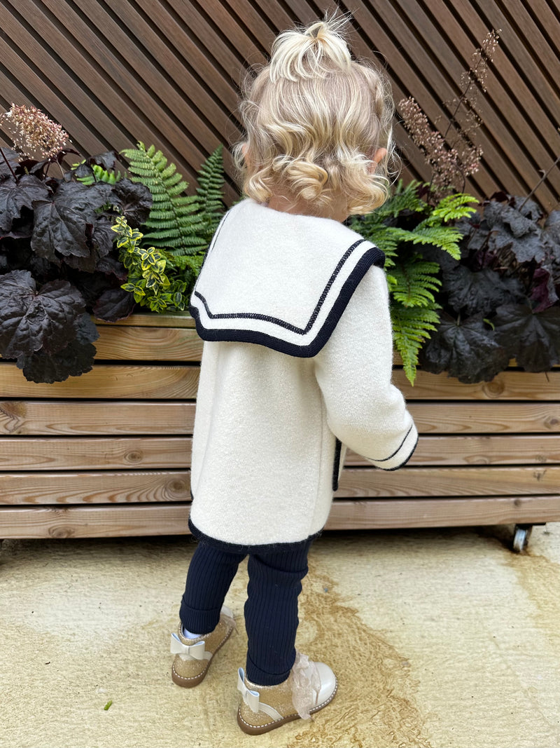 Cream Sailor Marae Coat With Navy Trim