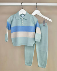 Sage, Beige & Blue Striped Polo Tracksuit