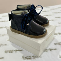 Navy Glitter Boots With Velvet Laces