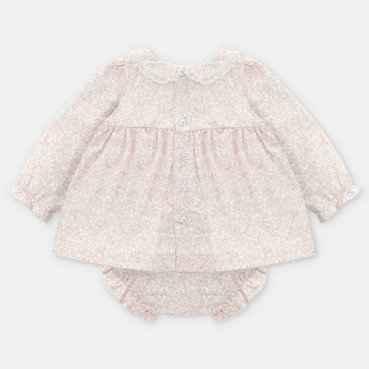 Pink Ditsy Floral Smocked Dress & Pant Set