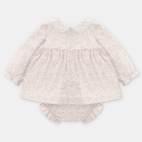 Pink Ditsy Floral Smocked Dress & Pant Set