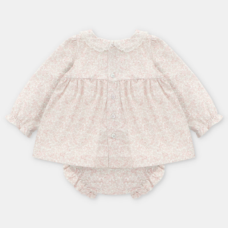 Pink Ditsy Floral Smocked Dress & Pant Set