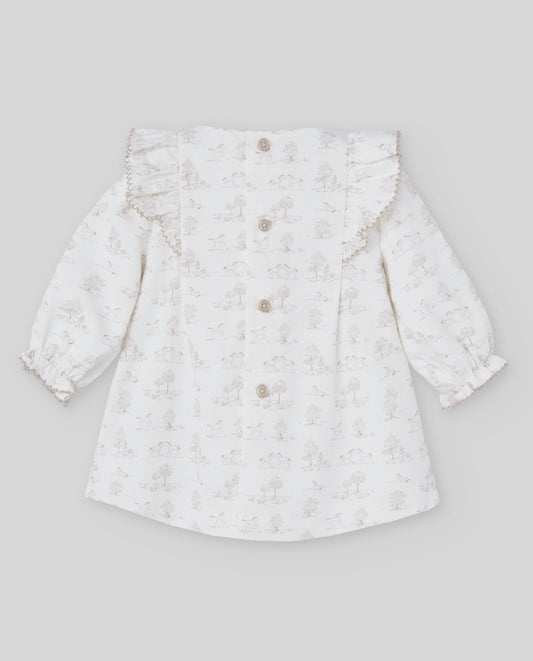 Ivory Toile de Jouy Print Dress