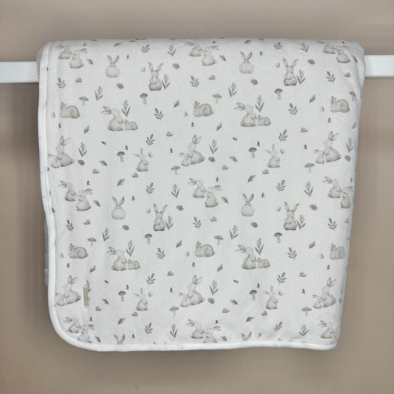 Grey Bunny Print Fleece Lined Blanket