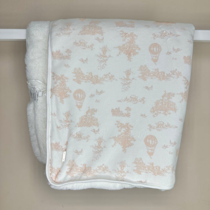 Pink Toile De Jouy Fleece Lined Blanket