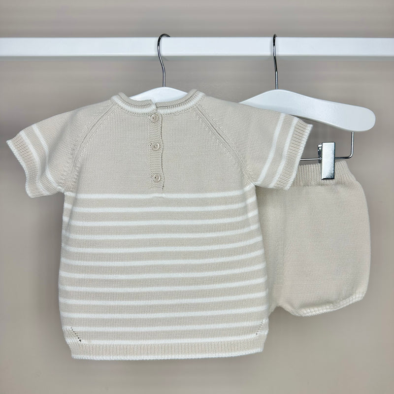 Beige & Ivory Striped Shorts Set