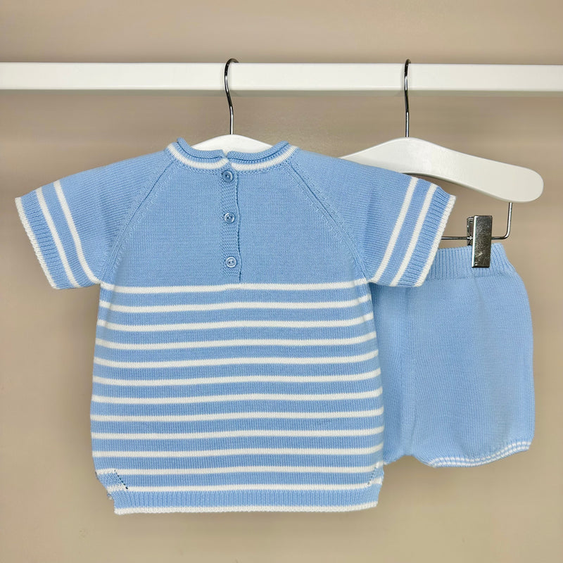 Blue & White Striped Shorts Set