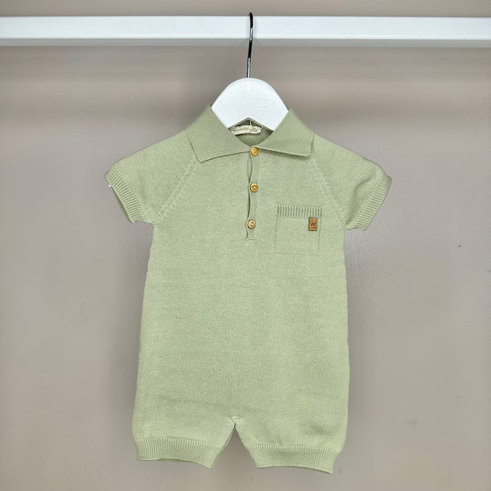 Sage Green Knitted Classic Polo Romper