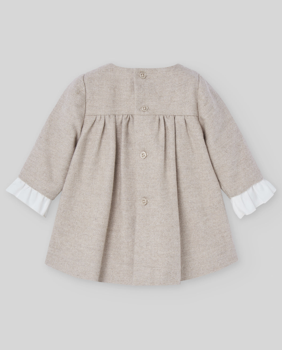 Beige Brushed Cotton Smocked Dress
