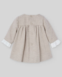 Beige Brushed Cotton Smocked Dress