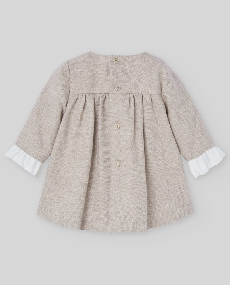 Beige Brushed Cotton Smocked Dress