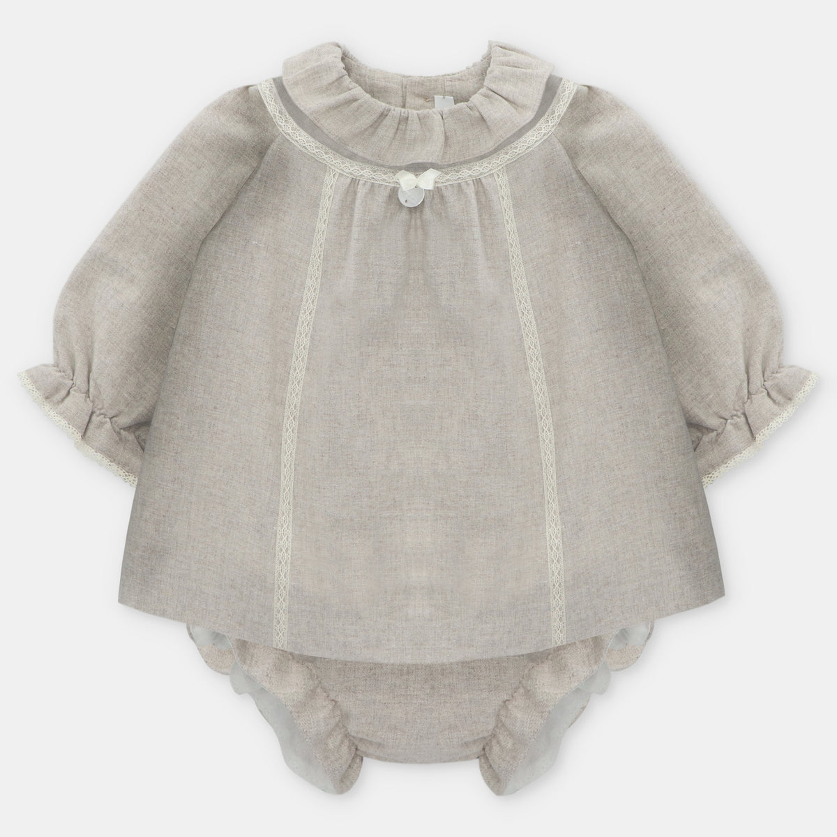 Beige Woven Cotton Pant Set